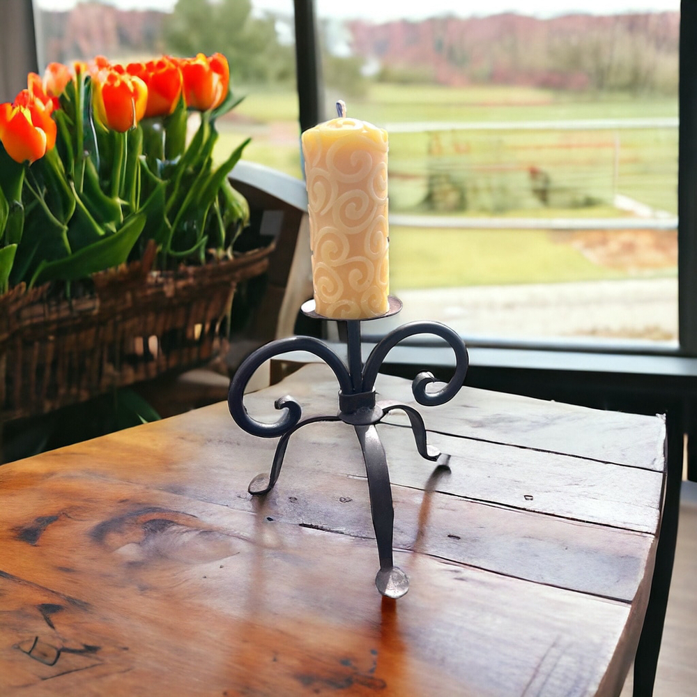 Rustic Forged Iron Pillar Candle Holder Rustic BOHo Cabin Western Farmhouse